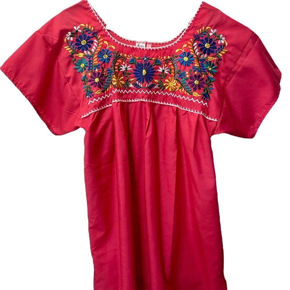 Tops - Beautiful Mexican Embroidered Hot Pink Women's Top or Tunic